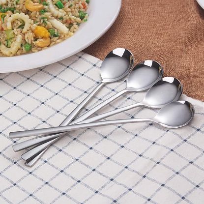 图片 Spoons, 8 Pieces Stainless Steel Korean Spoons,8.5 Inch Soup Spoons, Korean Spoon with Long Handles, Rice Spoon, Asian Soup Spoon for Home, Kitchen, or Restaurant