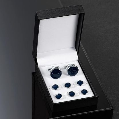 图片 A UJOY Cufflinks and Studs Set Blanks Round 4 Colors Shirt Tuxedo Buttons Packed in Cufflink Box for Men