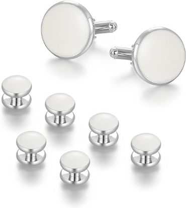 图片 A Wynameleri Mens Cufflinks and Studs Set Blanks Round 4 Colors Shirt Tuxedo Buttons Packed 
