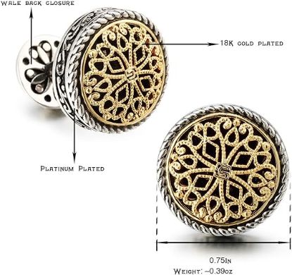 图片 A 18K Gold Plated Cufflinks with 6 Shirt Studs Set for Tuxedo Shirt - Best Gift