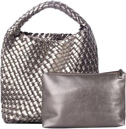 图片 Women Woven Tote Bag Vintage Shoulder Bag Soft Foldable Top-Handle Fashion Handbag Composite Bag with Coin Purse